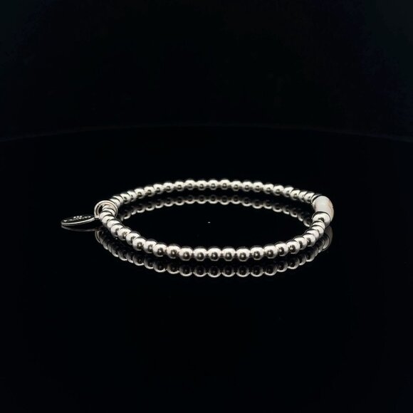 925 Sterling Silver Beaded Stretch Stacking Bracelet MOP Letter Initial F - Picture 3 of 6